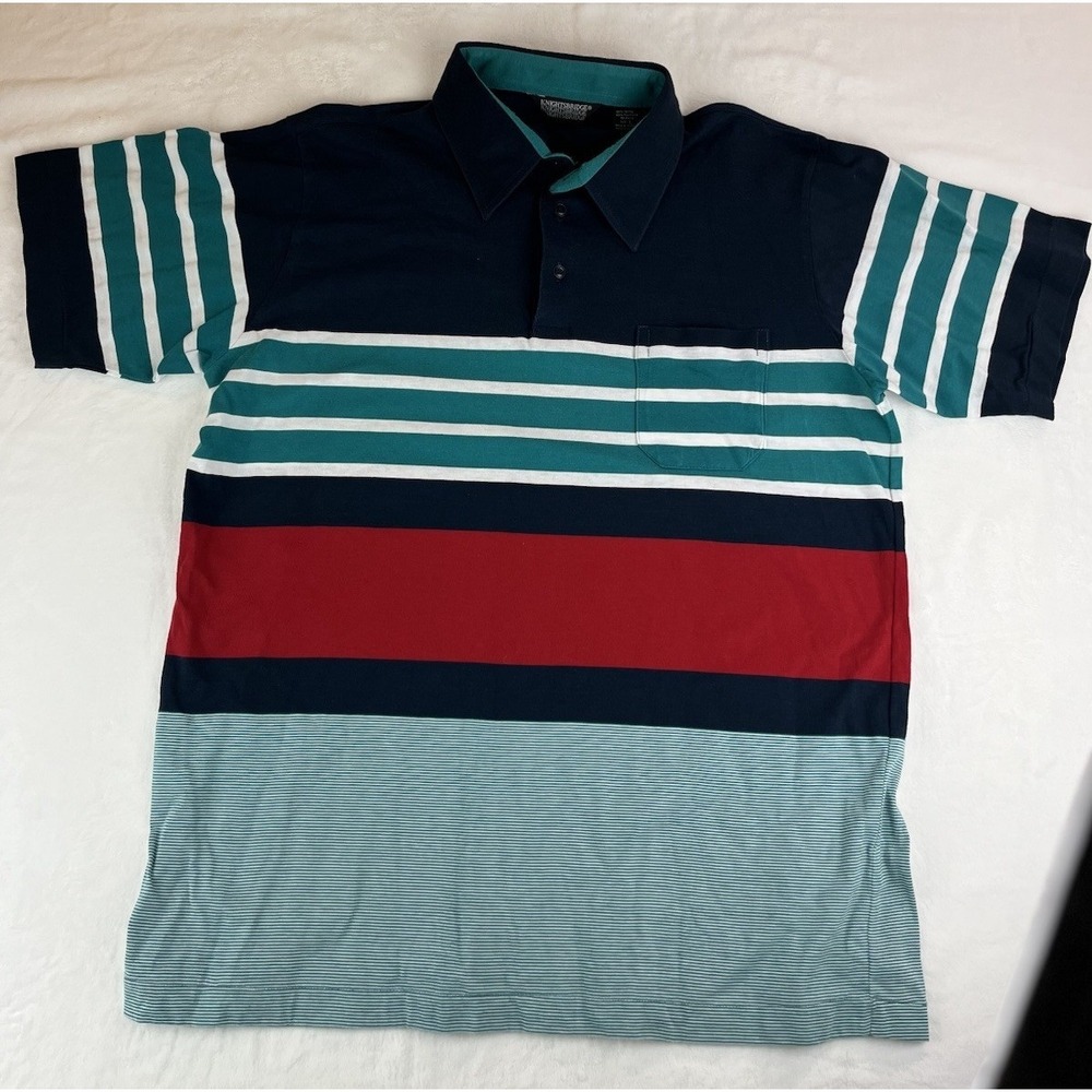 Vintage Knightsbridge Men's Polo Shirt Large Size Striped Short Sleeve